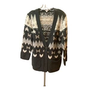 J. Jill Women's Sweater  Size Medium  petite Single‎ Button Front Fair Isle Gray